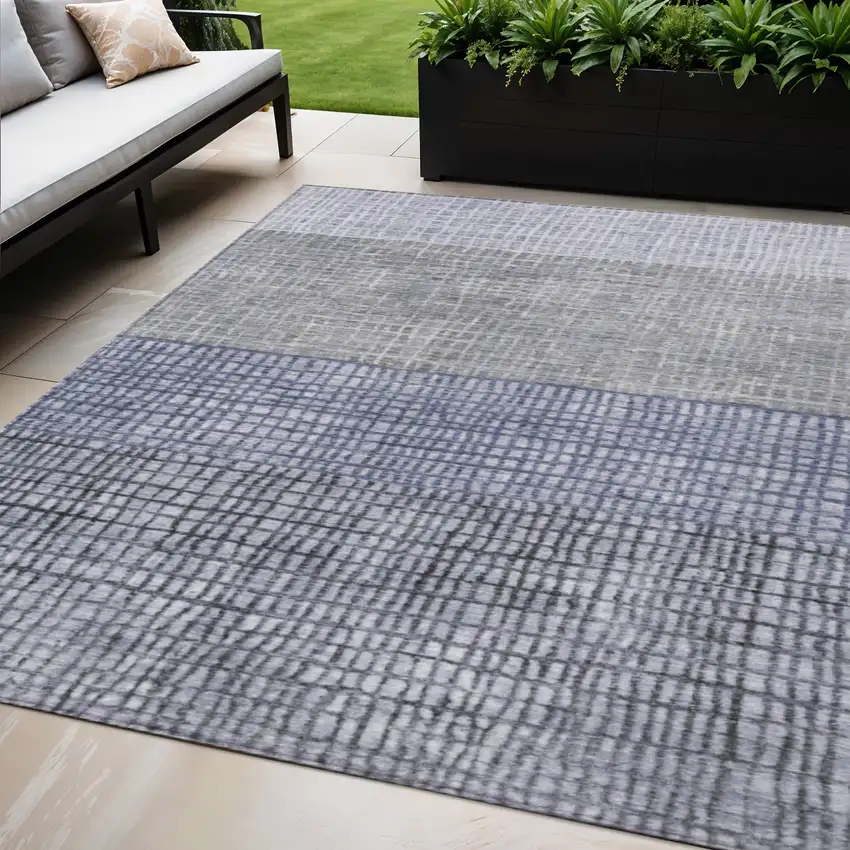 Denim Blue And Ivory Geometric Washable Indoor Outdoor Area Rug Photo 2