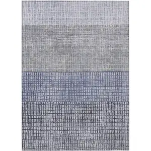 Photo of Denim Blue And Ivory Geometric Washable Indoor Outdoor Area Rug