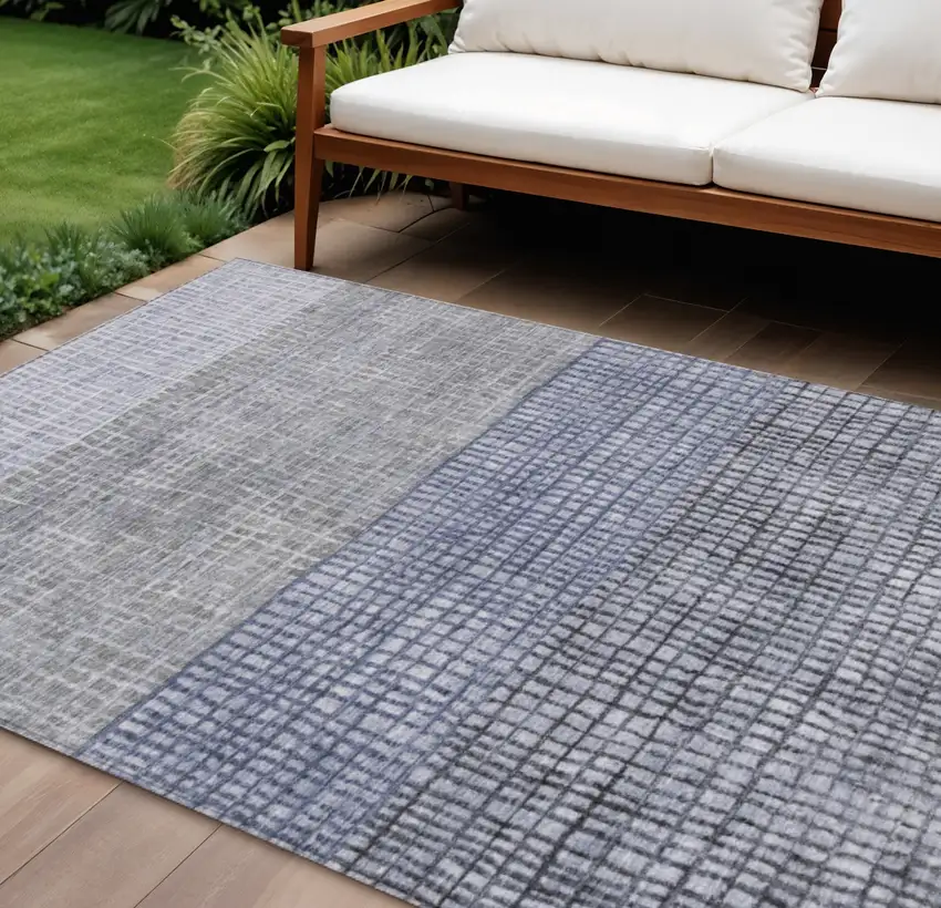 Denim Blue And Ivory Geometric Washable Indoor Outdoor Area Rug Photo 2