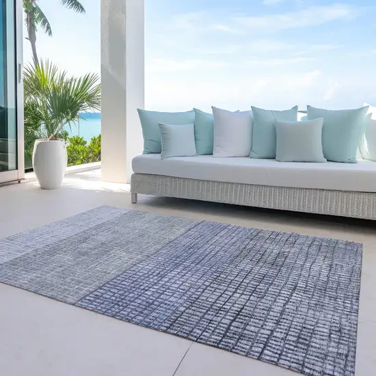 Denim Blue And Ivory Geometric Washable Indoor Outdoor Area Rug Photo 5