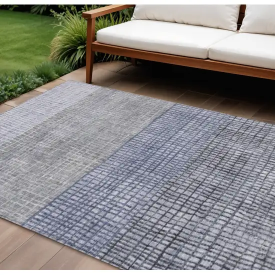 Denim Blue And Ivory Geometric Washable Indoor Outdoor Area Rug Photo 2