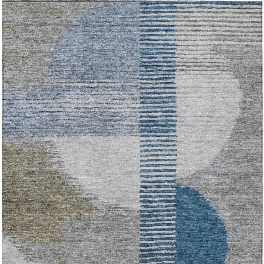 Denim Blue And Ivory Geometric Washable Indoor Outdoor Area Rug Photo 1