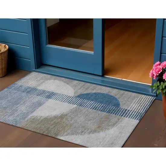 Denim Blue And Ivory Geometric Washable Indoor Outdoor Area Rug Photo 2