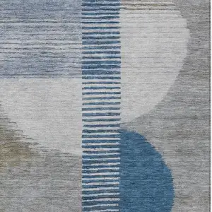Photo of Denim Blue And Ivory Geometric Washable Indoor Outdoor Area Rug