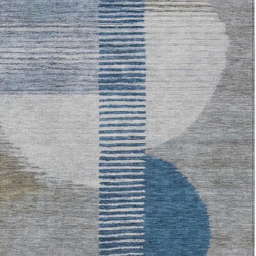 Denim Blue And Ivory Geometric Washable Indoor Outdoor Area Rug Photo 1
