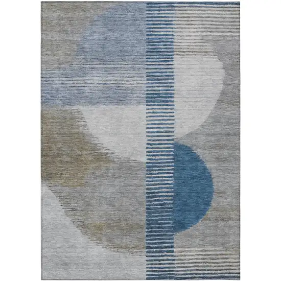 Denim Blue And Ivory Geometric Washable Indoor Outdoor Area Rug Photo 9