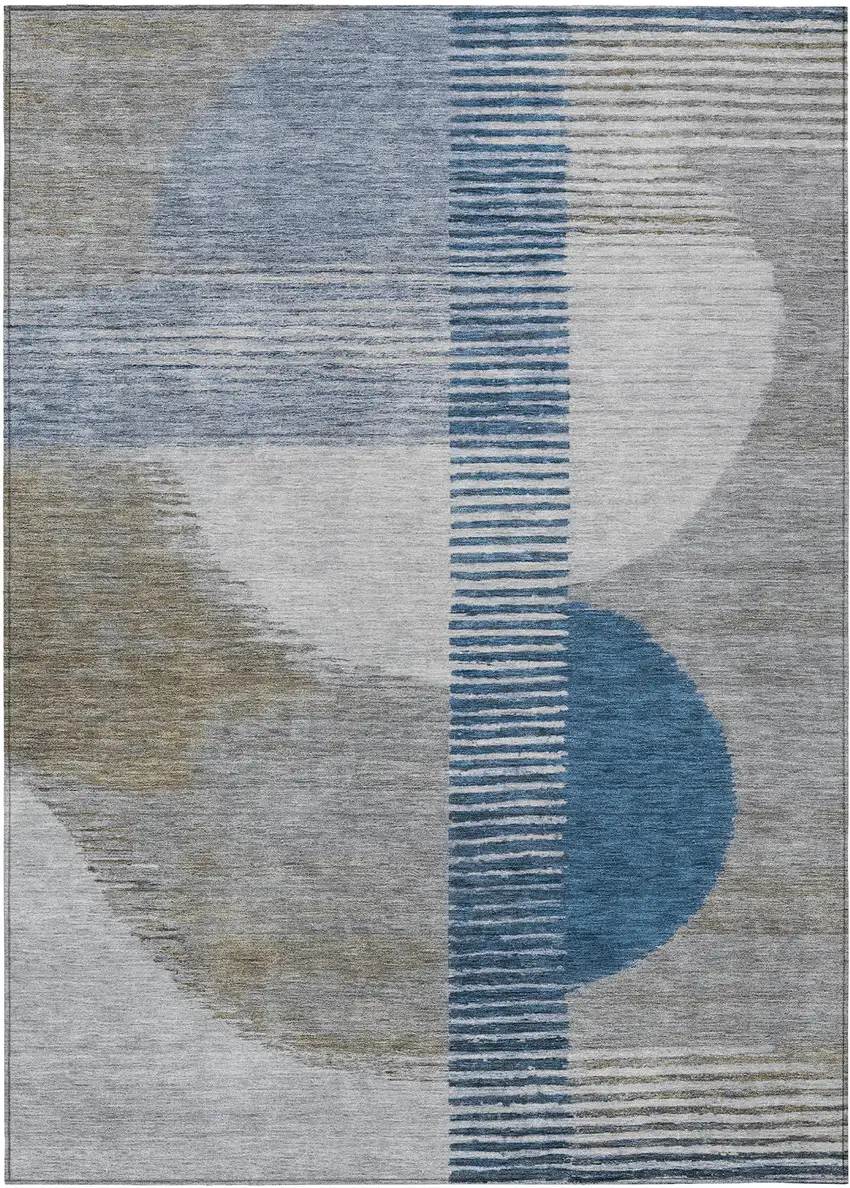 Denim Blue And Ivory Geometric Washable Indoor Outdoor Area Rug Photo 2