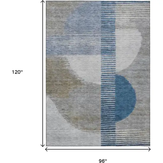 Denim Blue And Ivory Geometric Washable Indoor Outdoor Area Rug Photo 3