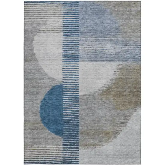 Denim Blue And Ivory Geometric Washable Indoor Outdoor Area Rug Photo 9