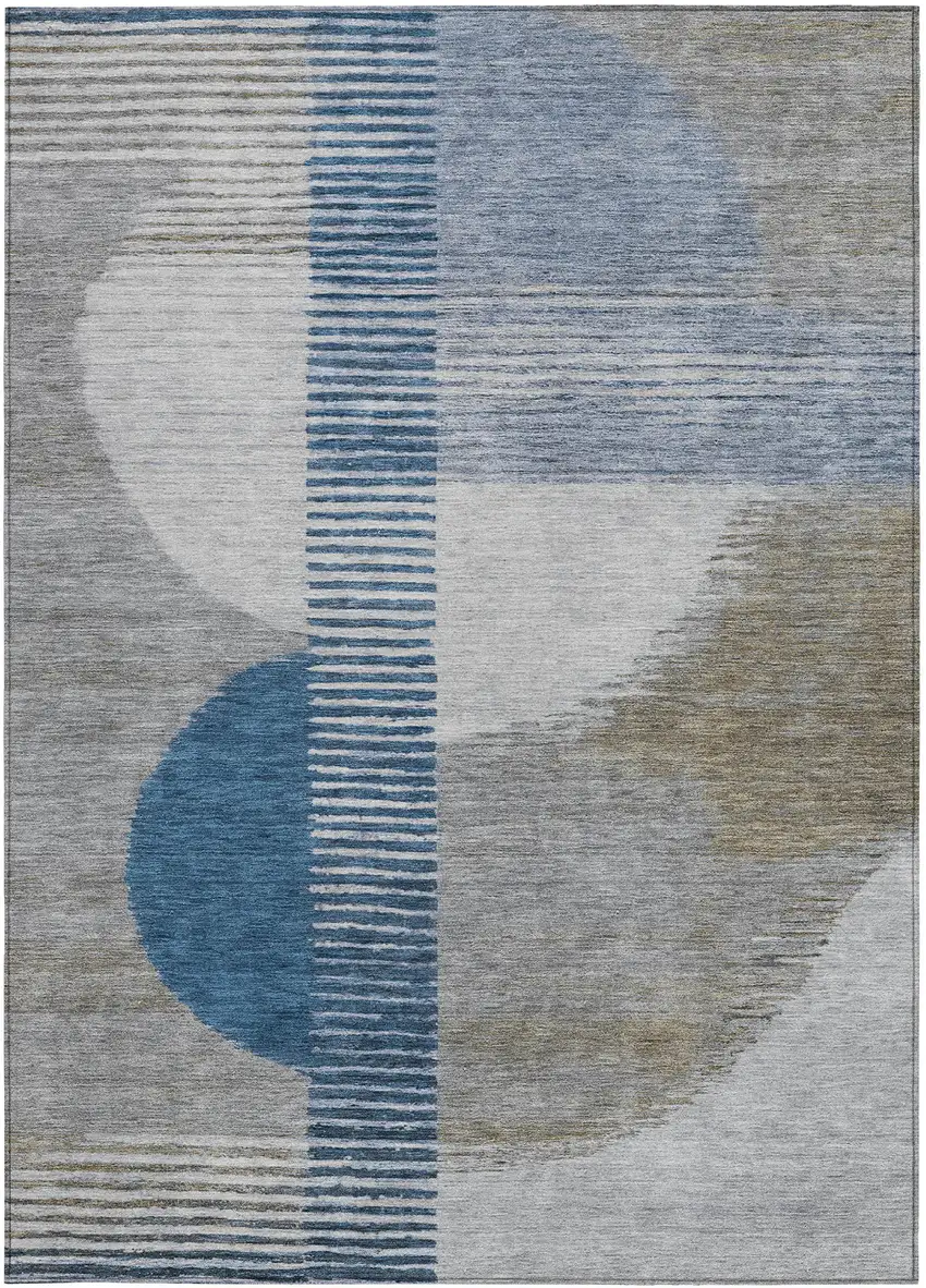 Denim Blue And Ivory Geometric Washable Indoor Outdoor Area Rug Photo 9