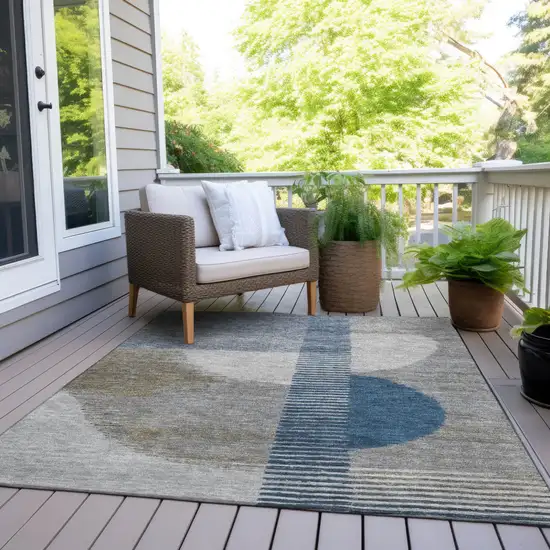 Denim Blue And Ivory Geometric Washable Indoor Outdoor Area Rug Photo 7