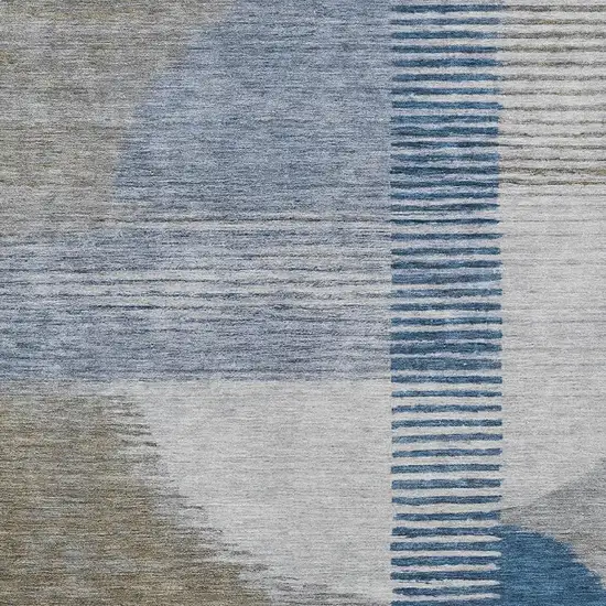 Denim Blue And Ivory Geometric Washable Indoor Outdoor Area Rug Photo 1