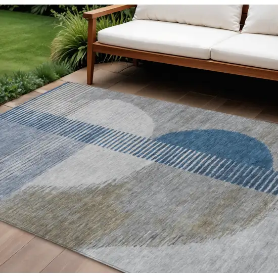 Denim Blue And Ivory Geometric Washable Indoor Outdoor Area Rug Photo 2