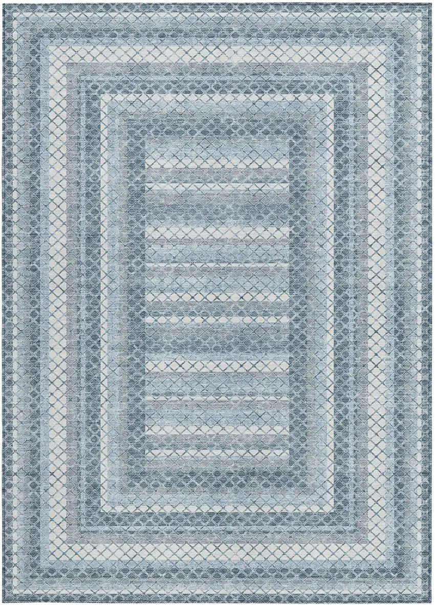 Denim Blue And Ivory Geometric Washable Indoor Outdoor Area Rug Photo 4