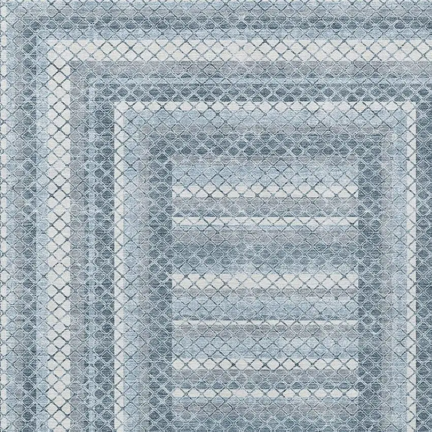 Denim Blue And Ivory Geometric Washable Indoor Outdoor Area Rug Photo 3