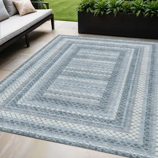Denim Blue And Ivory Geometric Washable Indoor Outdoor Area Rug Photo 2