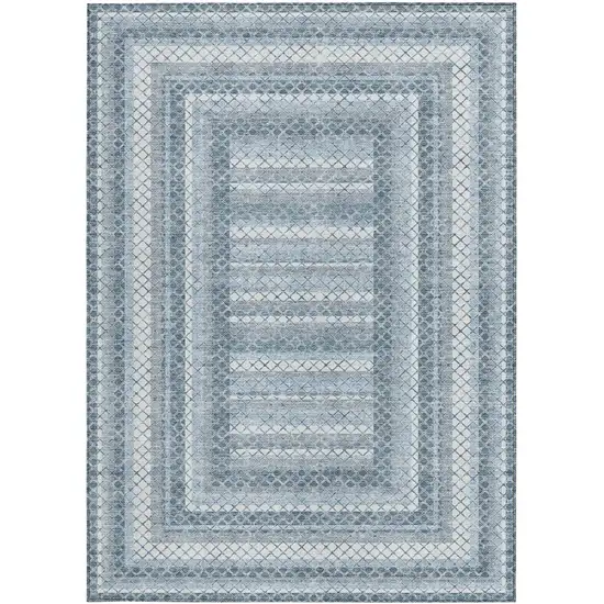 Denim Blue And Ivory Geometric Washable Indoor Outdoor Area Rug Photo 4