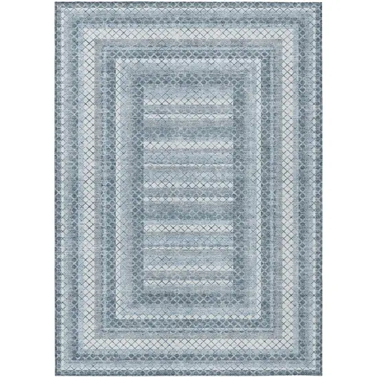 Denim Blue And Ivory Geometric Washable Indoor Outdoor Area Rug Photo 1