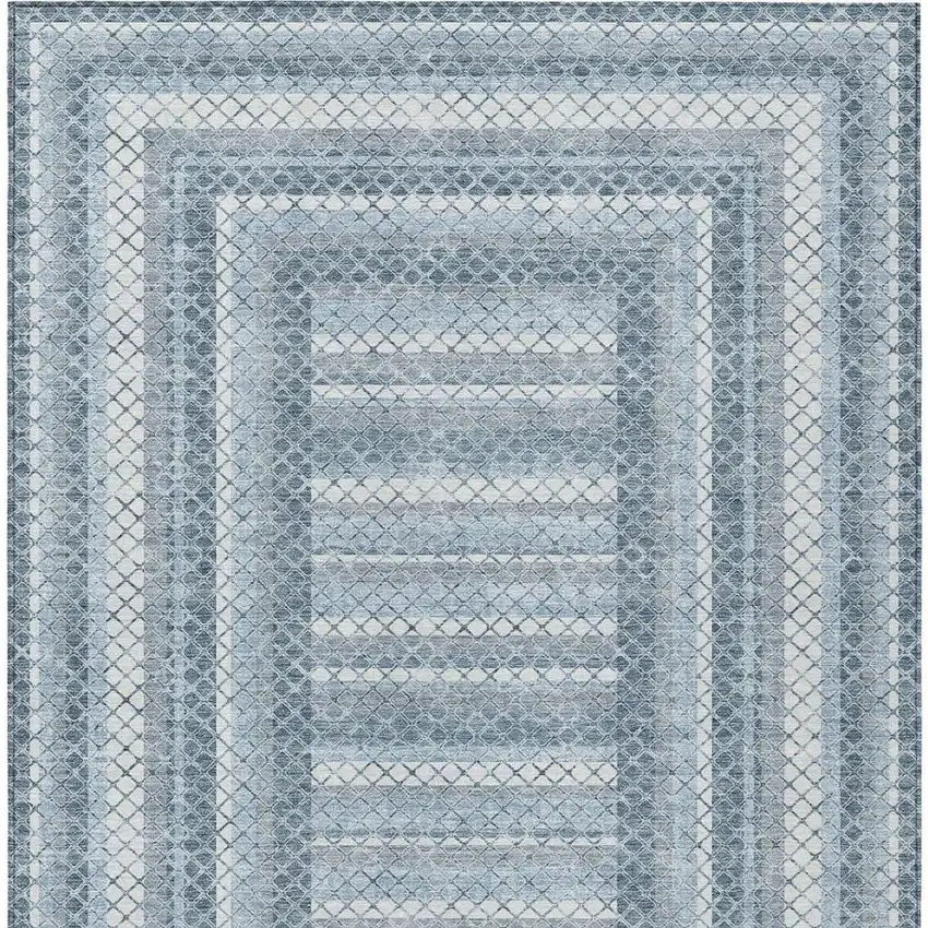 Denim Blue And Ivory Geometric Washable Indoor Outdoor Area Rug Photo 3