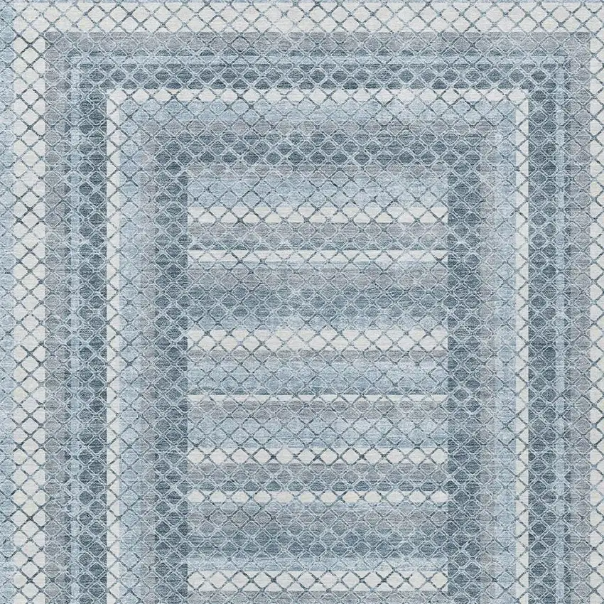 Denim Blue And Ivory Geometric Washable Indoor Outdoor Area Rug Photo 4