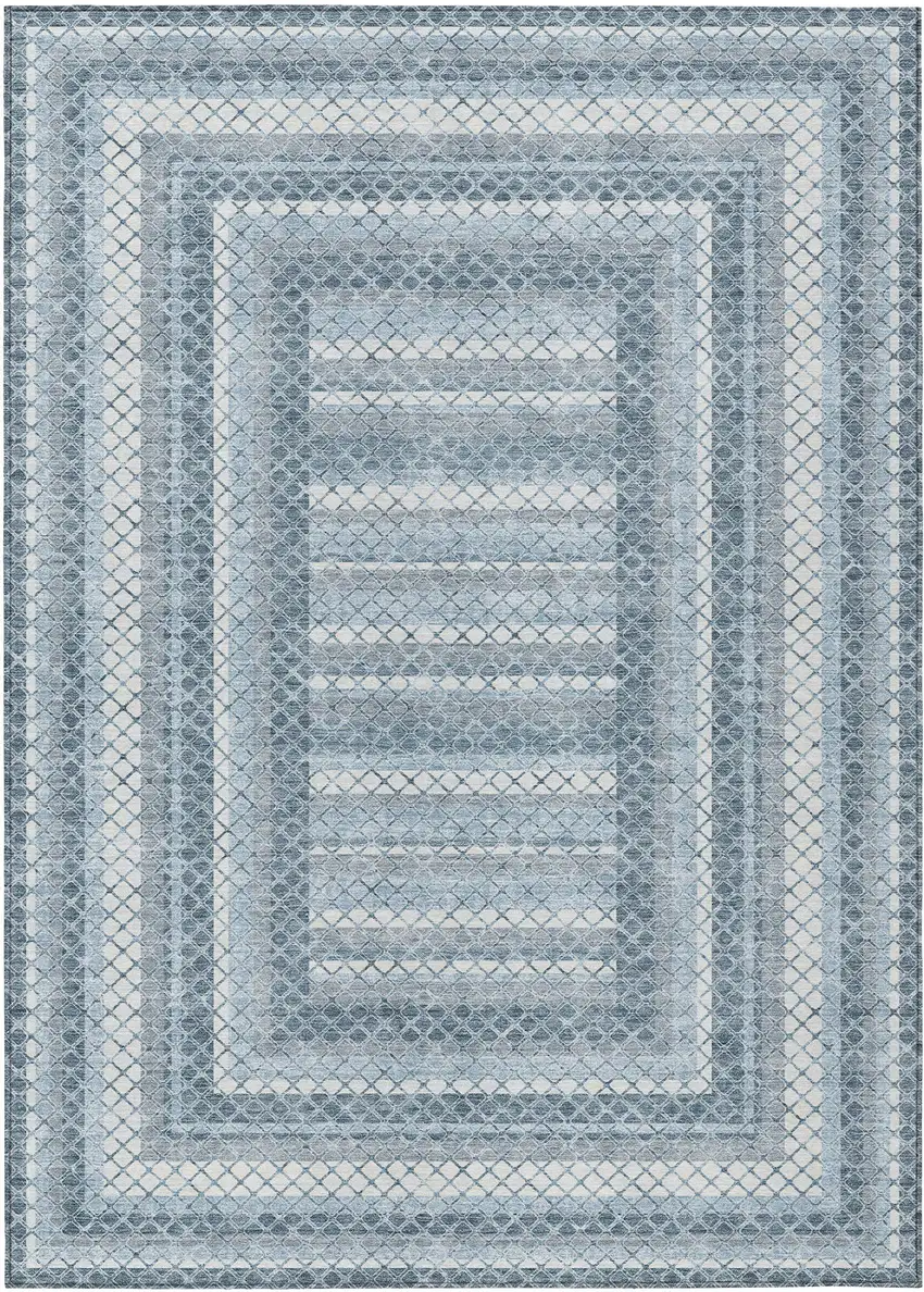 Denim Blue And Ivory Geometric Washable Indoor Outdoor Area Rug Photo 1