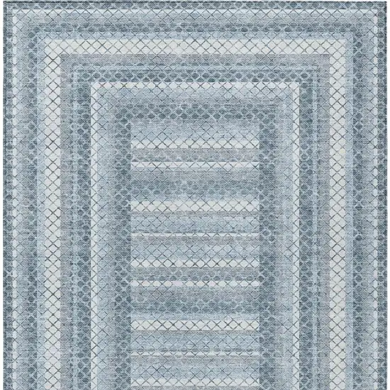Denim Blue And Ivory Geometric Washable Indoor Outdoor Area Rug Photo 4