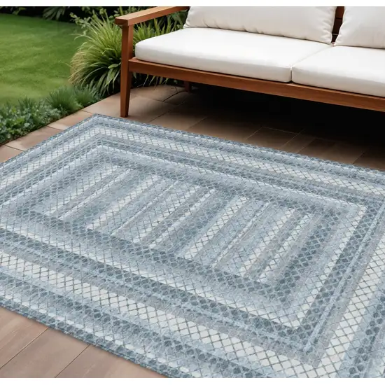 Denim Blue And Ivory Geometric Washable Indoor Outdoor Area Rug Photo 2