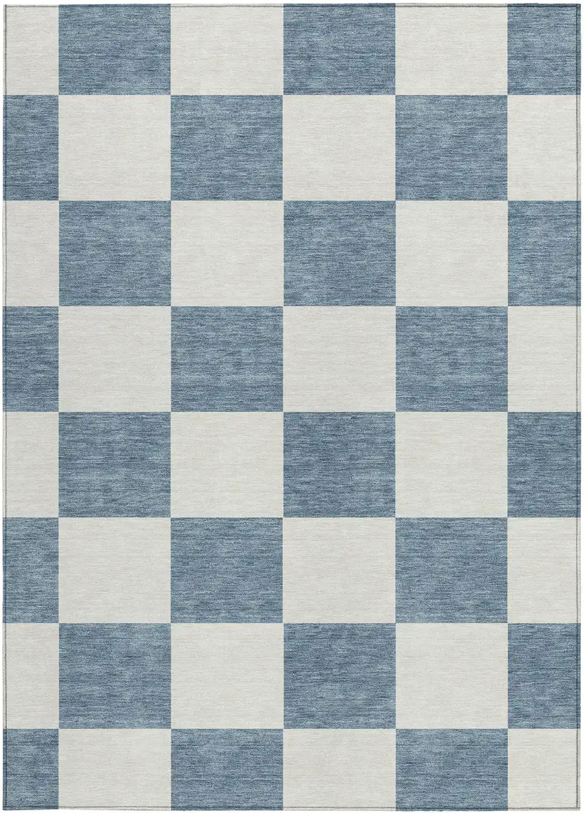 Denim Blue And Ivory Geometric Washable Indoor Outdoor Area Rug Photo 4