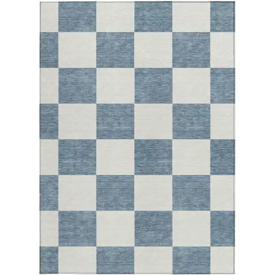 Denim Blue And Ivory Geometric Washable Indoor Outdoor Area Rug Photo 4