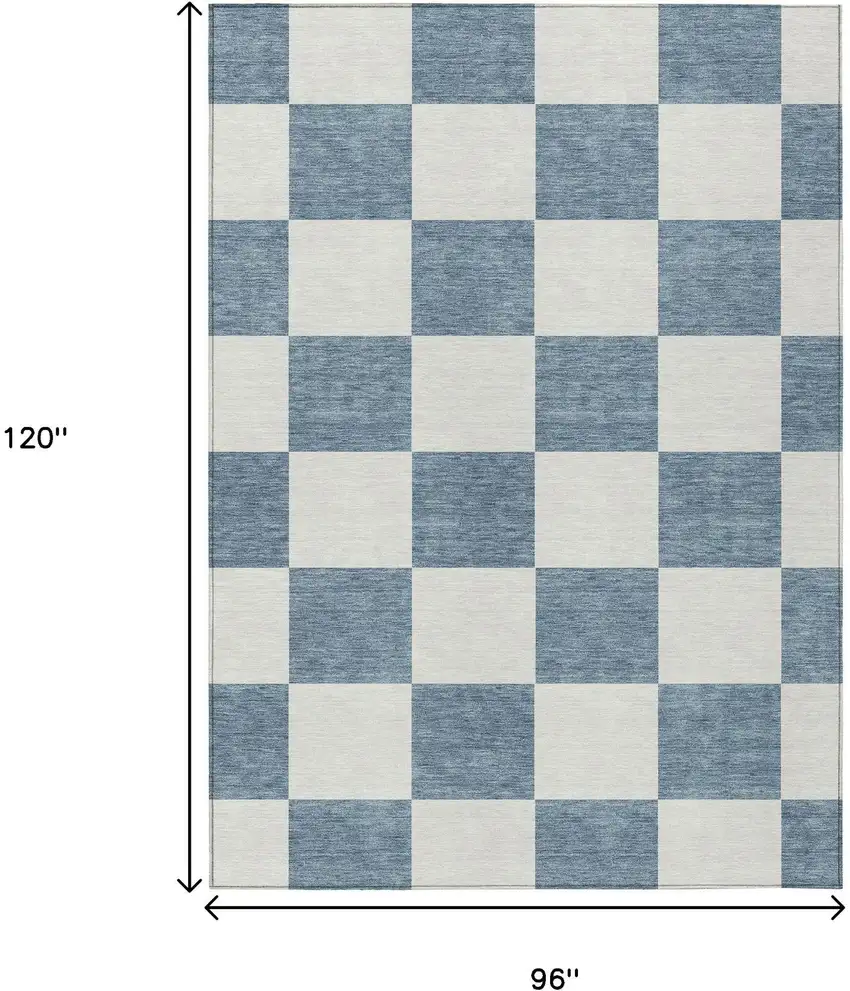 Denim Blue And Ivory Geometric Washable Indoor Outdoor Area Rug Photo 3