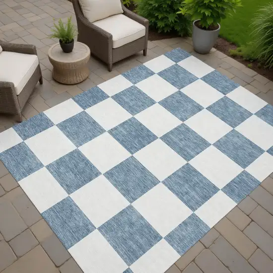 Denim Blue And Ivory Geometric Washable Indoor Outdoor Area Rug Photo 6