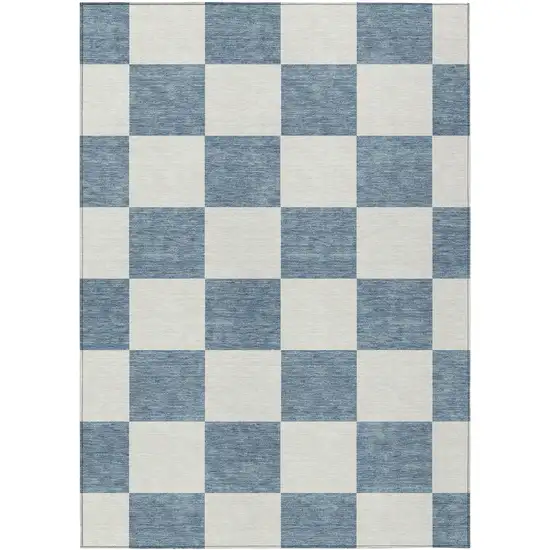 Denim Blue And Ivory Geometric Washable Indoor Outdoor Area Rug Photo 2