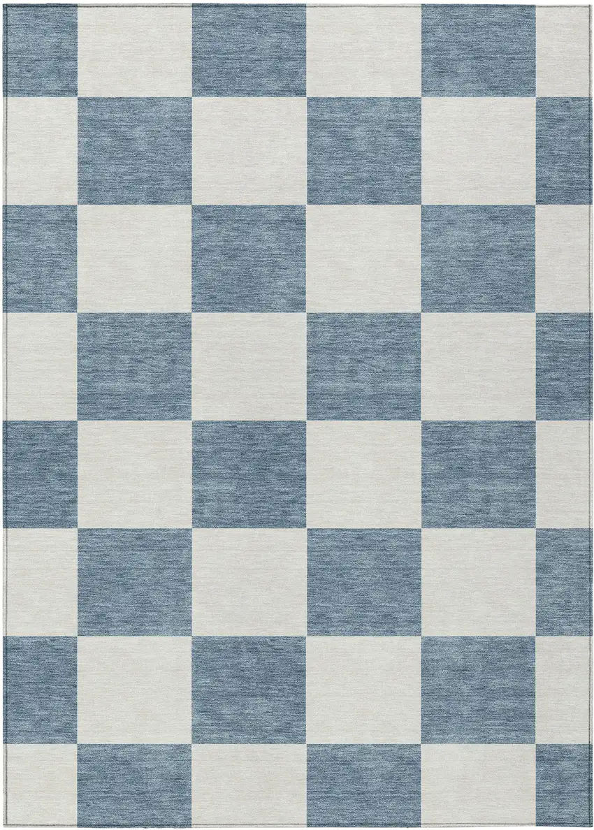 Denim Blue And Ivory Geometric Washable Indoor Outdoor Area Rug Photo 2