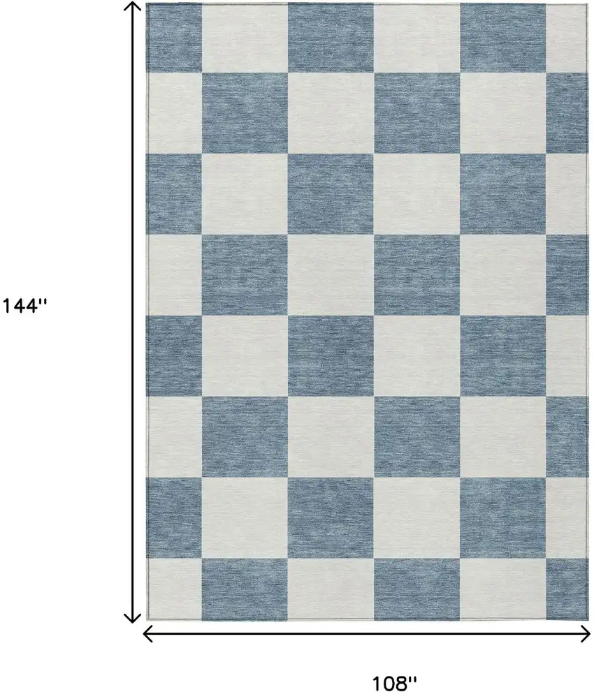 Denim Blue And Ivory Geometric Washable Indoor Outdoor Area Rug Photo 3