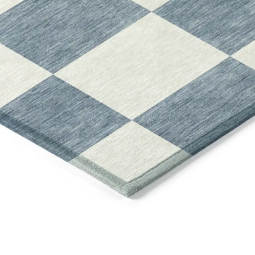 Denim Blue And Ivory Geometric Washable Indoor Outdoor Area Rug Photo 5