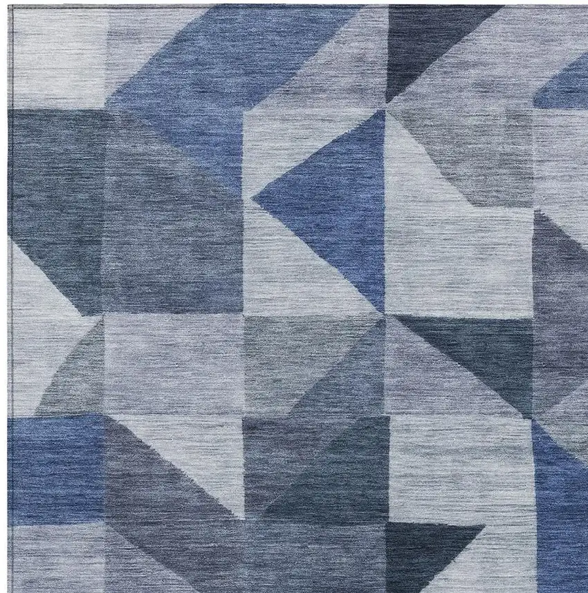 Denim Blue And Ivory Geometric Washable Indoor Outdoor Area Rug Photo 2