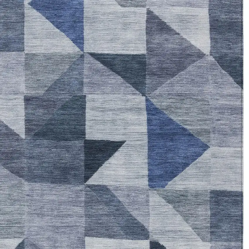 Denim Blue And Ivory Geometric Washable Indoor Outdoor Area Rug Photo 2