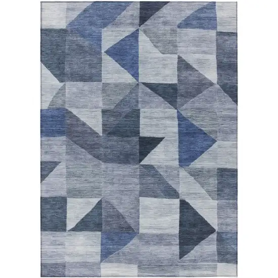 Denim Blue And Ivory Geometric Washable Indoor Outdoor Area Rug Photo 1