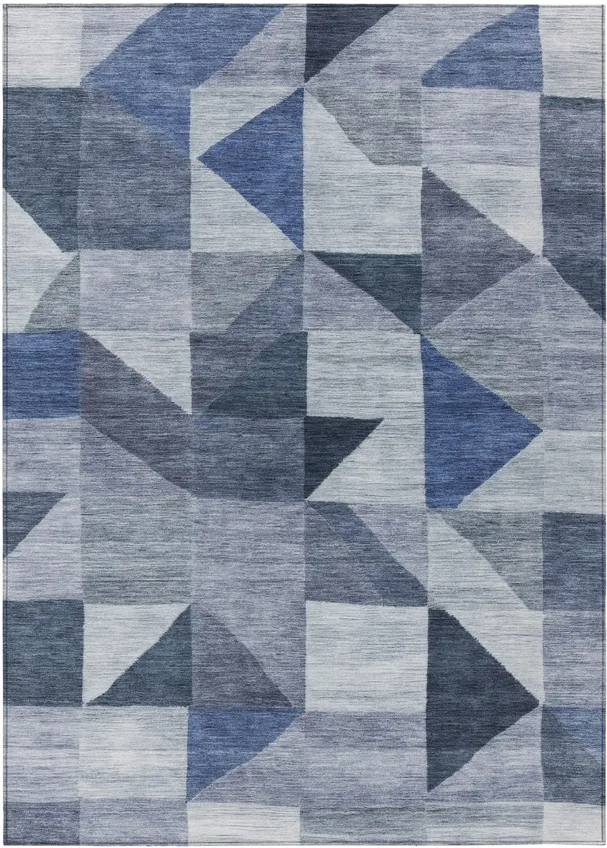 Denim Blue And Ivory Geometric Washable Indoor Outdoor Area Rug Photo 1
