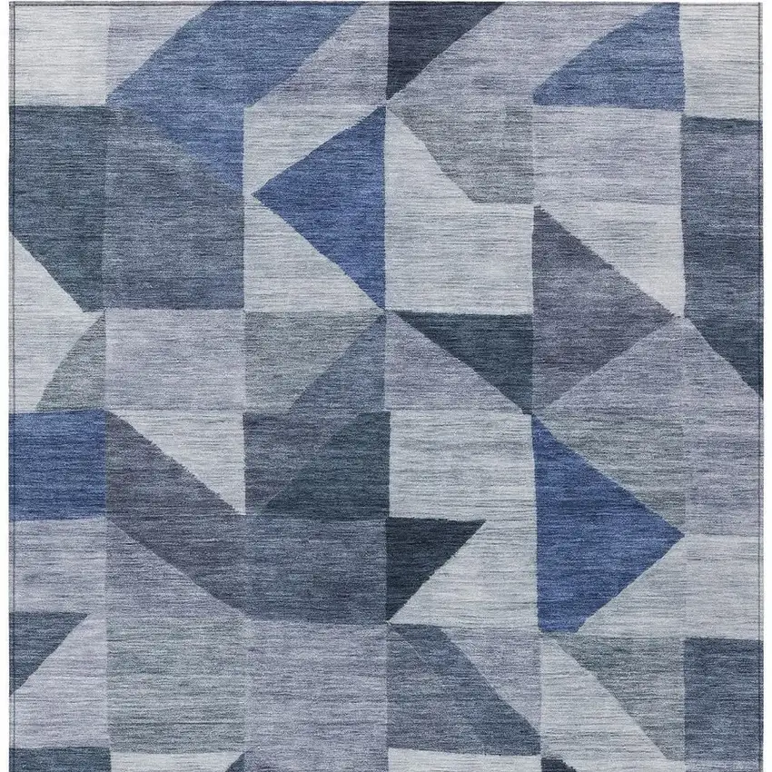Denim Blue And Ivory Geometric Washable Indoor Outdoor Area Rug Photo 3