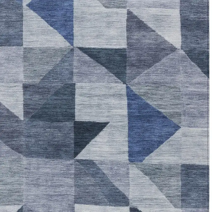 Denim Blue And Ivory Geometric Washable Indoor Outdoor Area Rug Photo 2