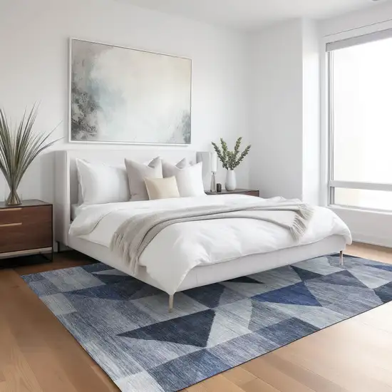 Denim Blue And Ivory Geometric Washable Indoor Outdoor Area Rug Photo 6