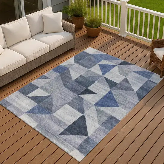 Denim Blue And Ivory Geometric Washable Indoor Outdoor Area Rug Photo 4