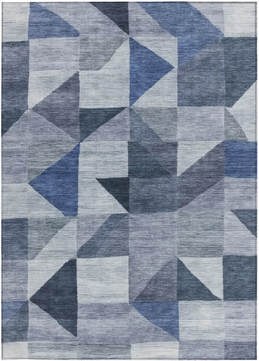 Denim Blue And Ivory Geometric Washable Indoor Outdoor Area Rug Photo 3