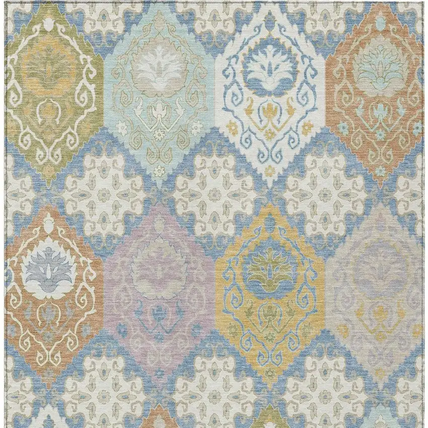 Denim Blue And Ivory Geometric Washable Indoor Outdoor Area Rug Photo 3