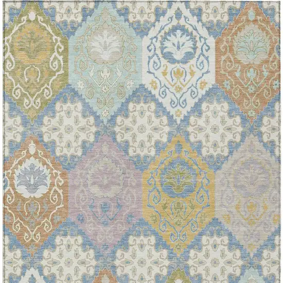 Denim Blue And Ivory Geometric Washable Indoor Outdoor Area Rug Photo 3