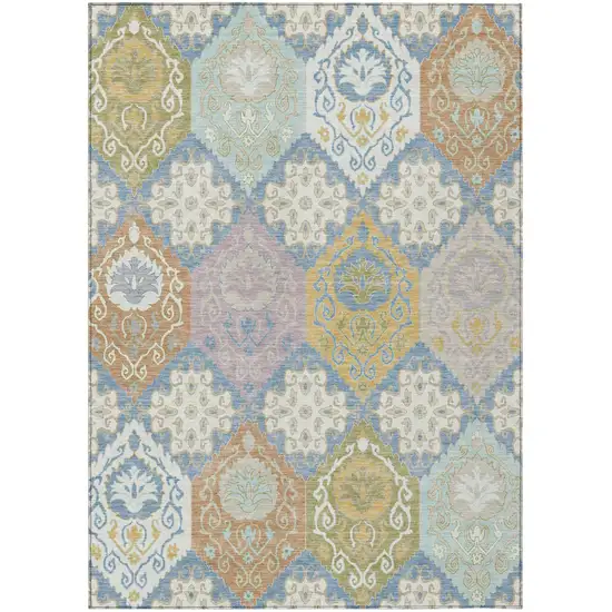 Denim Blue And Ivory Geometric Washable Indoor Outdoor Area Rug Photo 1