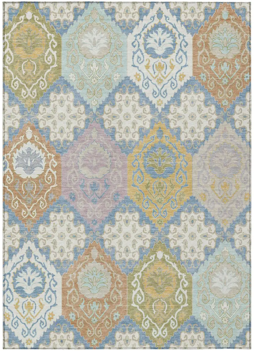 Denim Blue And Ivory Geometric Washable Indoor Outdoor Area Rug Photo 1