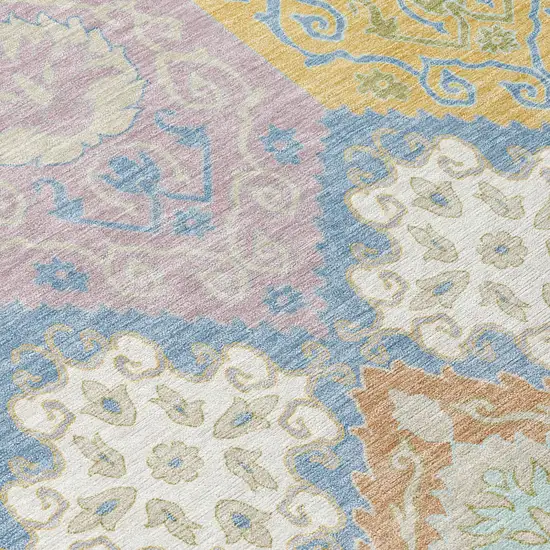 Denim Blue And Ivory Geometric Washable Indoor Outdoor Area Rug Photo 5