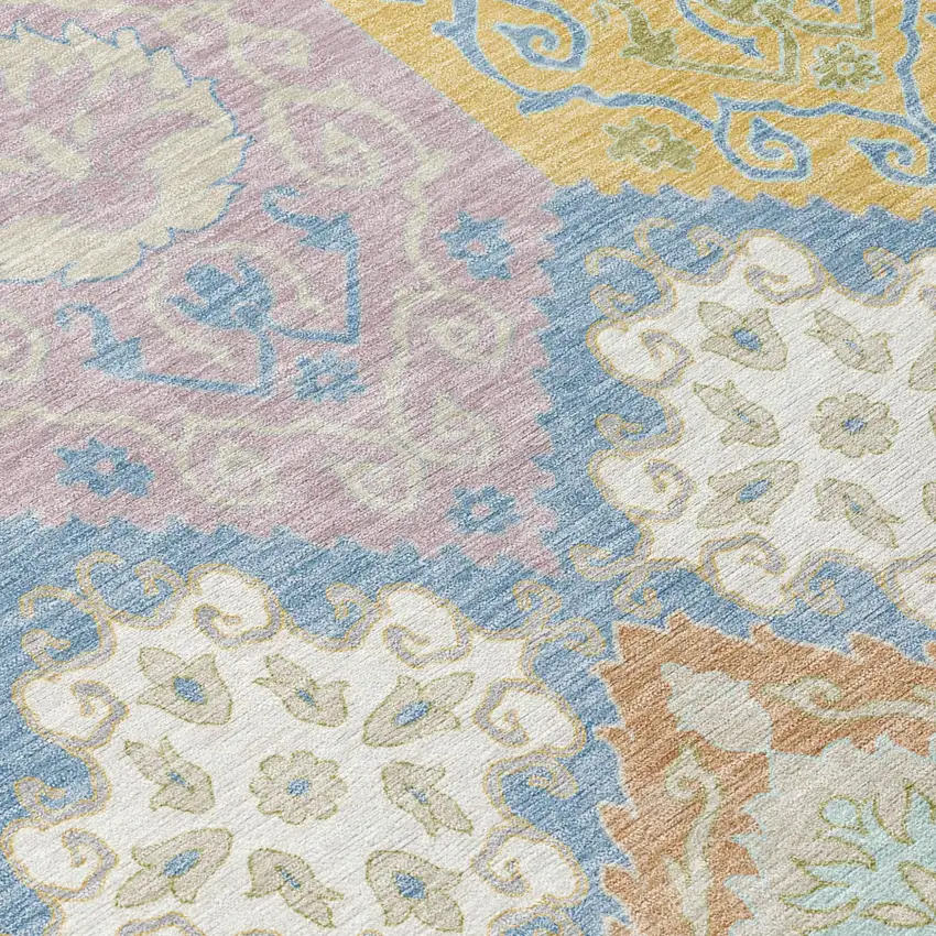 Denim Blue And Ivory Geometric Washable Indoor Outdoor Area Rug Photo 5
